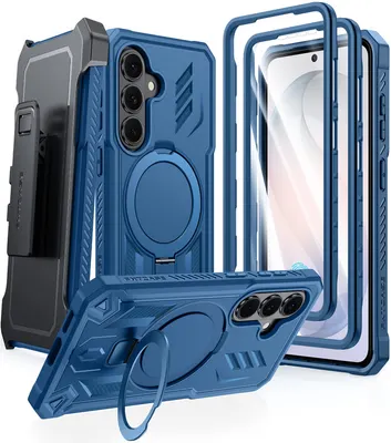 FNTCASE OFFICIAL — Samsung Galaxy S26 Case, Military Grade Rugged Protection: Magnetic Ring Kickstand with Belt-Clip Holster, 2 Front Frames, Built-in Screen - Blue