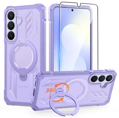 FNTCASE OFFICIAL — Samsung Galaxy S25 FE Magnetic Rugged Case Featuring Ring Kickstand Military Grade Protection - Semi-transparent Purple