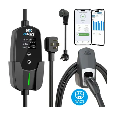 EVDANCE — EVDANCE Level 1-2 NACS Portable EV Charger | 16A–24A - 24A (14-30) / Plug & Play