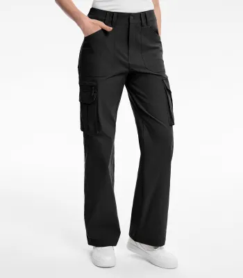 Moosehill — Women's Cargo Hiking Pants High Waisted - HikerFlex W037 - Black / 3XL / 30 inch