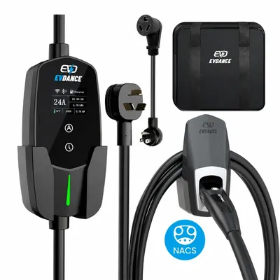 EVDANCE — EVDANCE Level 1-2 NACS Portable EV Charger | 16A–24A - 24A (10-30) / Plug & Play