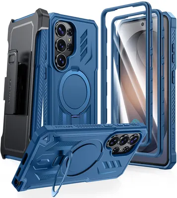 FNTCASE OFFICIAL — Samsung Galaxy S26 Ultra Case, Military Grade Rugged Protection: Magnetic Ring Kickstand with Belt-Clip Holster, 2 Front Frames, Built-in - Blue