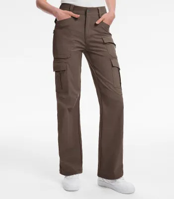 Moosehill — Women's Cargo Hiking Pants / High-Waisted & Lightweight - HikerFlex W038 - Brown / 2XL / 32 inch