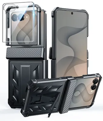 FNTCASE OFFICIAL — Samsung Z Flip 8 Phone Case: Military Grade Shockproof with Built-in Kickstand, Hinge Protection - Black