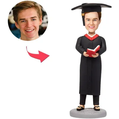 Giftlab — Custom Bobblehead Male Graduate With Red Book And Engraved Text
