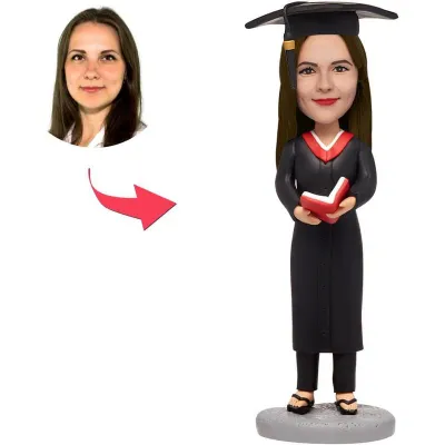 Giftlab — Custom Bobblehead Female Graduate With Red Book And Engraved Text