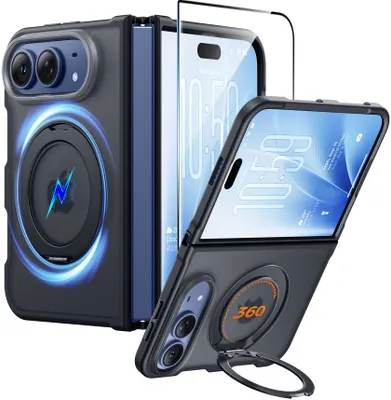 FNTCASE OFFICIAL — iPhone Duo 2026 Case: 360° Spin Magnetic Stand Translucent Matte Military Grade Shockproof - Black