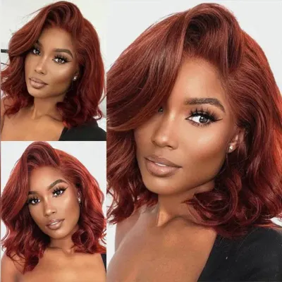 Ashimary Hair — Ashimary Reddish Brown Pre-Styled Body Wave Glueless Short Bob Wig Transparent Lace Ready To Go Wigs