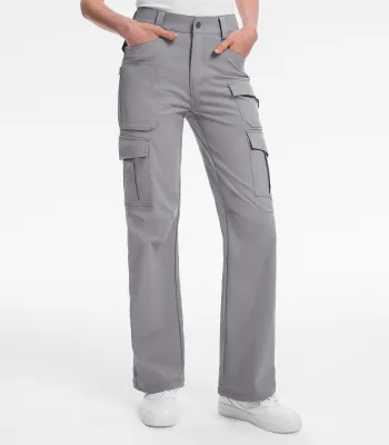 Moosehill — Women's Cargo Hiking Pants / High-Waisted & Lightweight - HikerFlex W038 - Gray / L / 30 inch
