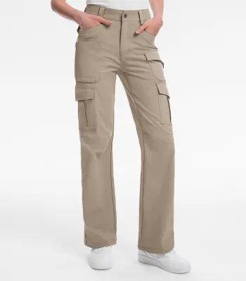 Moosehill — Women's Cargo Hiking Pants / High-Waisted & Lightweight - HikerFlex W038 - Khaki / M / 30 inch